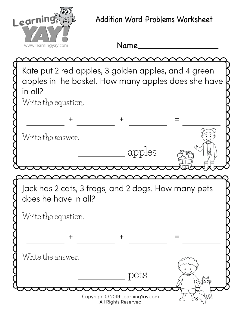 Addition Word Problems Worksheet for 1st Grade (Free Printable)
