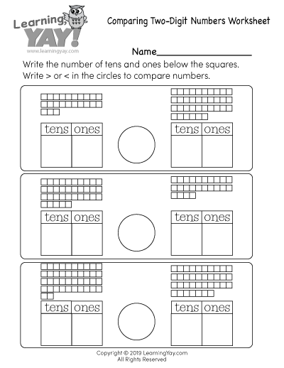 Comparing Two-Digit Numbers Worksheet