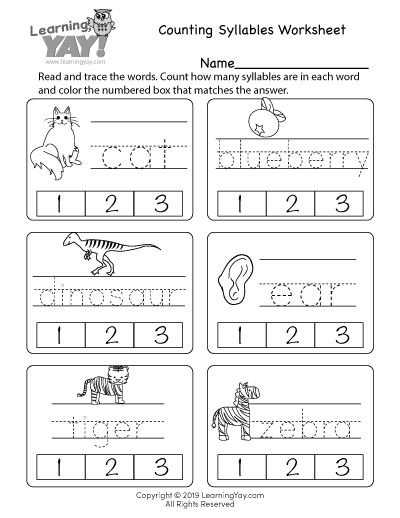 Counting Syllables Worksheet for 1st Grade (Free Printable)