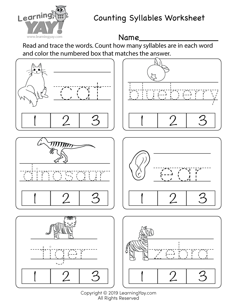 counting syllables worksheets pdf kindergarten