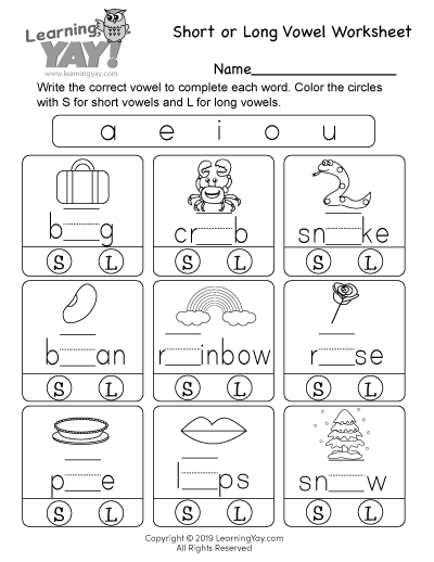 Short or Long Vowel Worksheet for 1st Grade (Free Printable)