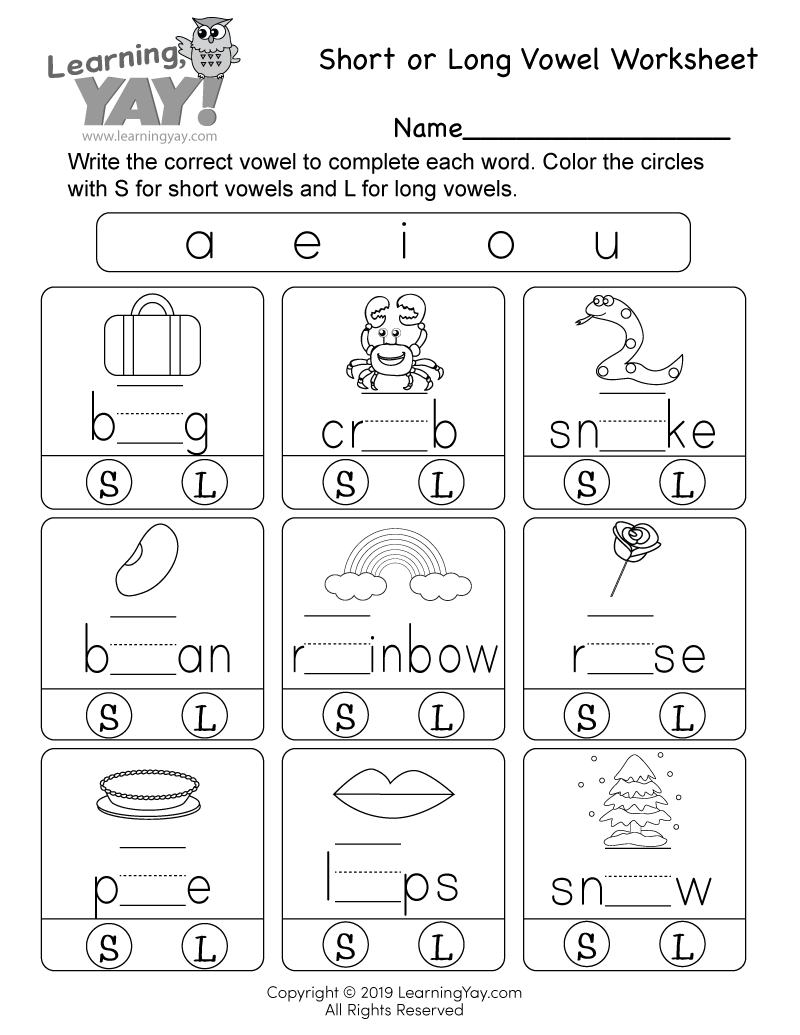 Short or Long Vowel Worksheet for 1st Grade (Free Printable)