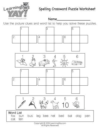 Spelling Crossword Puzzle Worksheet