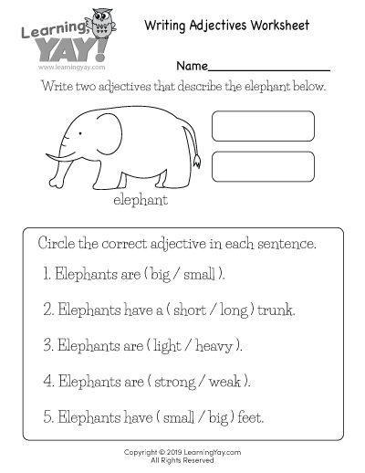 Writing Adjectives Worksheet