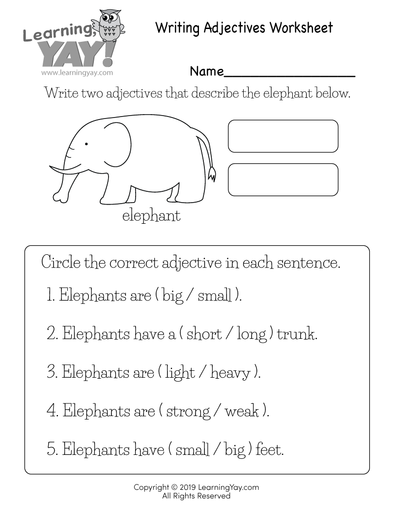 Free Printable Adjectives Worksheets For Kindergarten